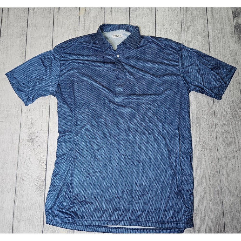 NWOT Collars & Co Polo Shirt Mens 2XL Blue Micro Print‎ Stretch Casual Golf Top